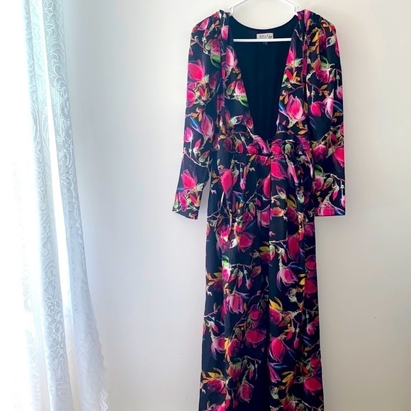 DELFI Collective Black Pink Floral Tie Front Lindsay Dress - Picture 6 of 12